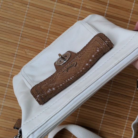 Sold Brand New Coach off-white leather crossbody bag with brown snake skin trim - Picture 7 of 12